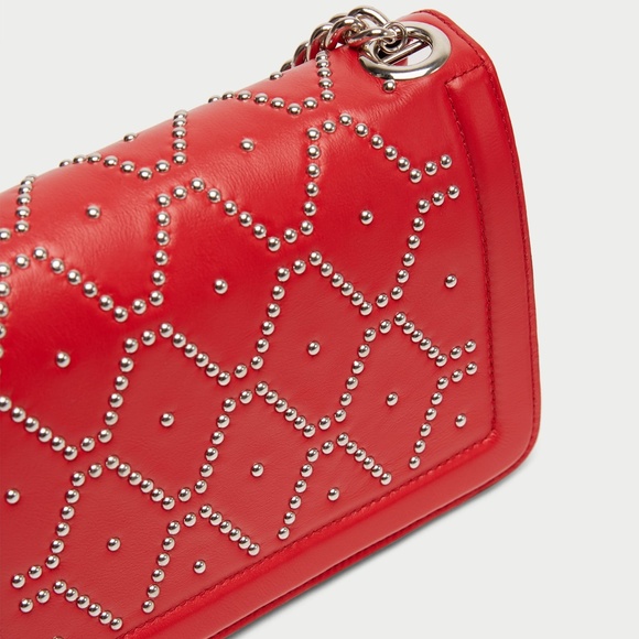 Zara leather studded crossbody bag red NWT - Picture 4 of 8
